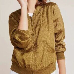 Maeve Olive Leopard Jacquard Bomber Jacket